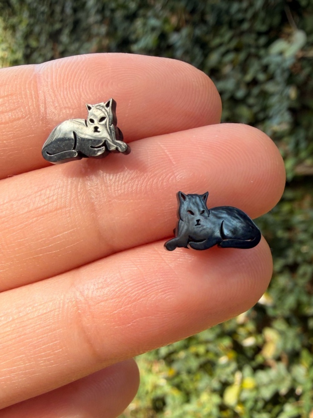 Cute Cat Stud Earrings - Black and Silver Kitty Pair